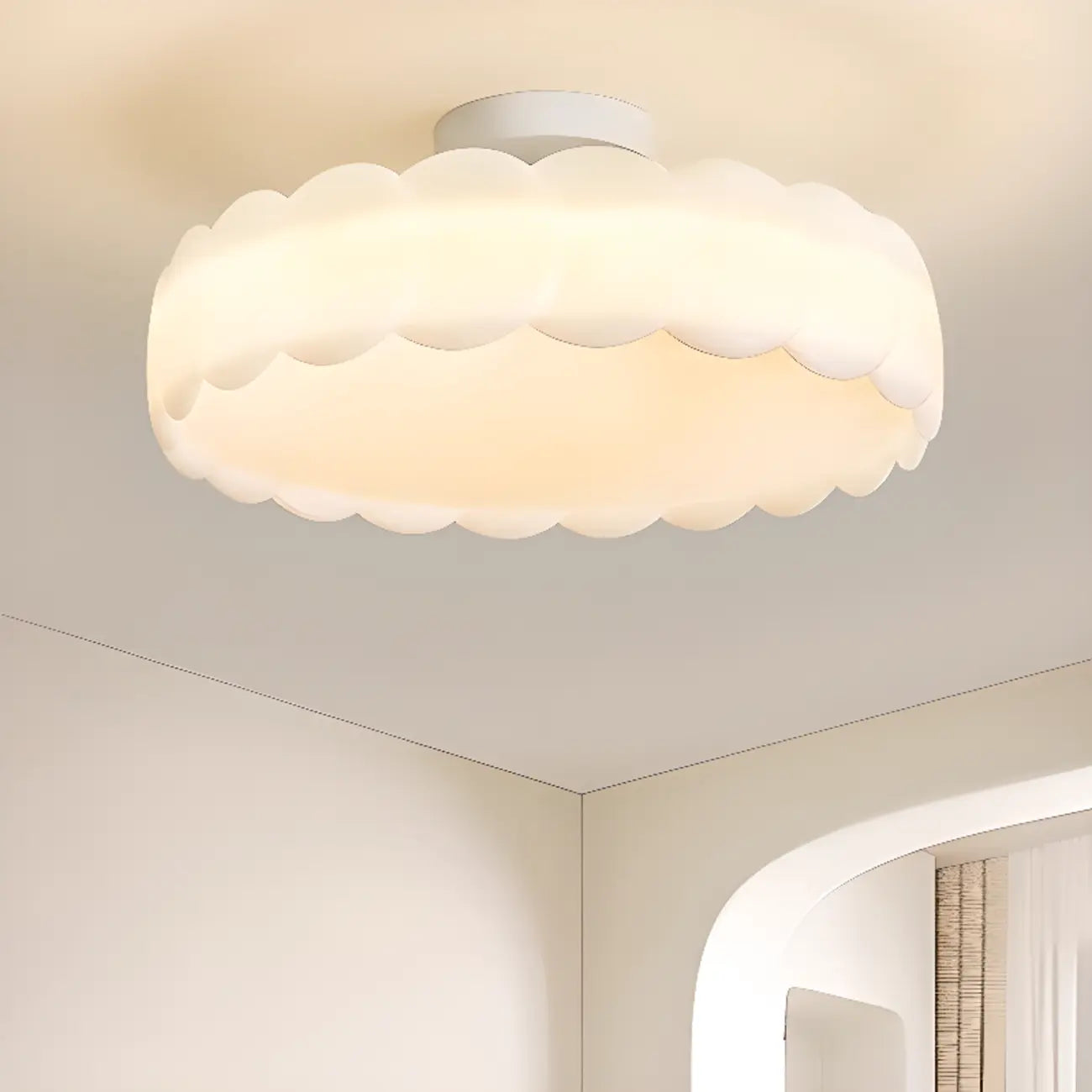 8 Elegant LED Semi Flush Ceiling Light in Natural Finish