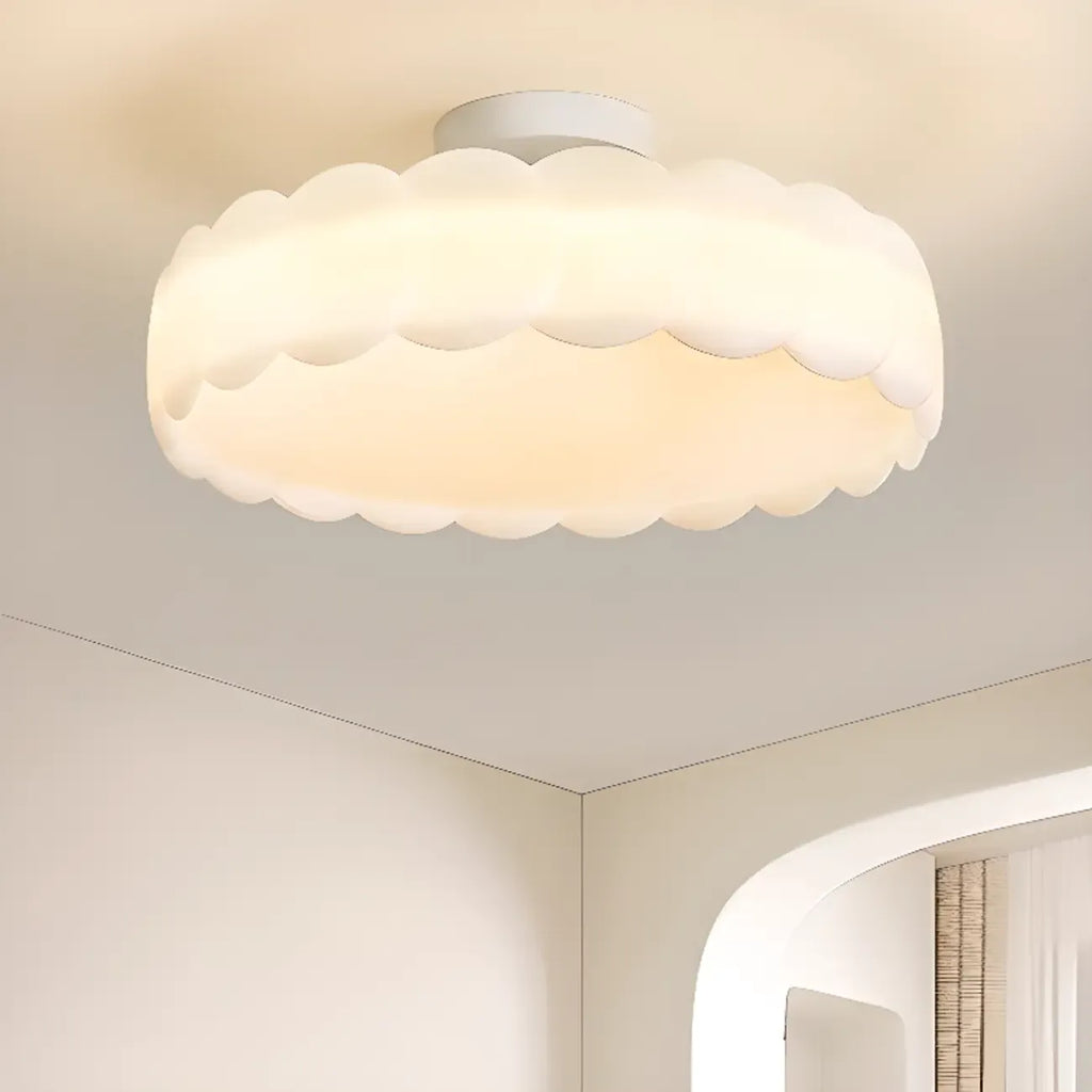 8 Elegant LED Semi Flush Ceiling Light in Natural Finish