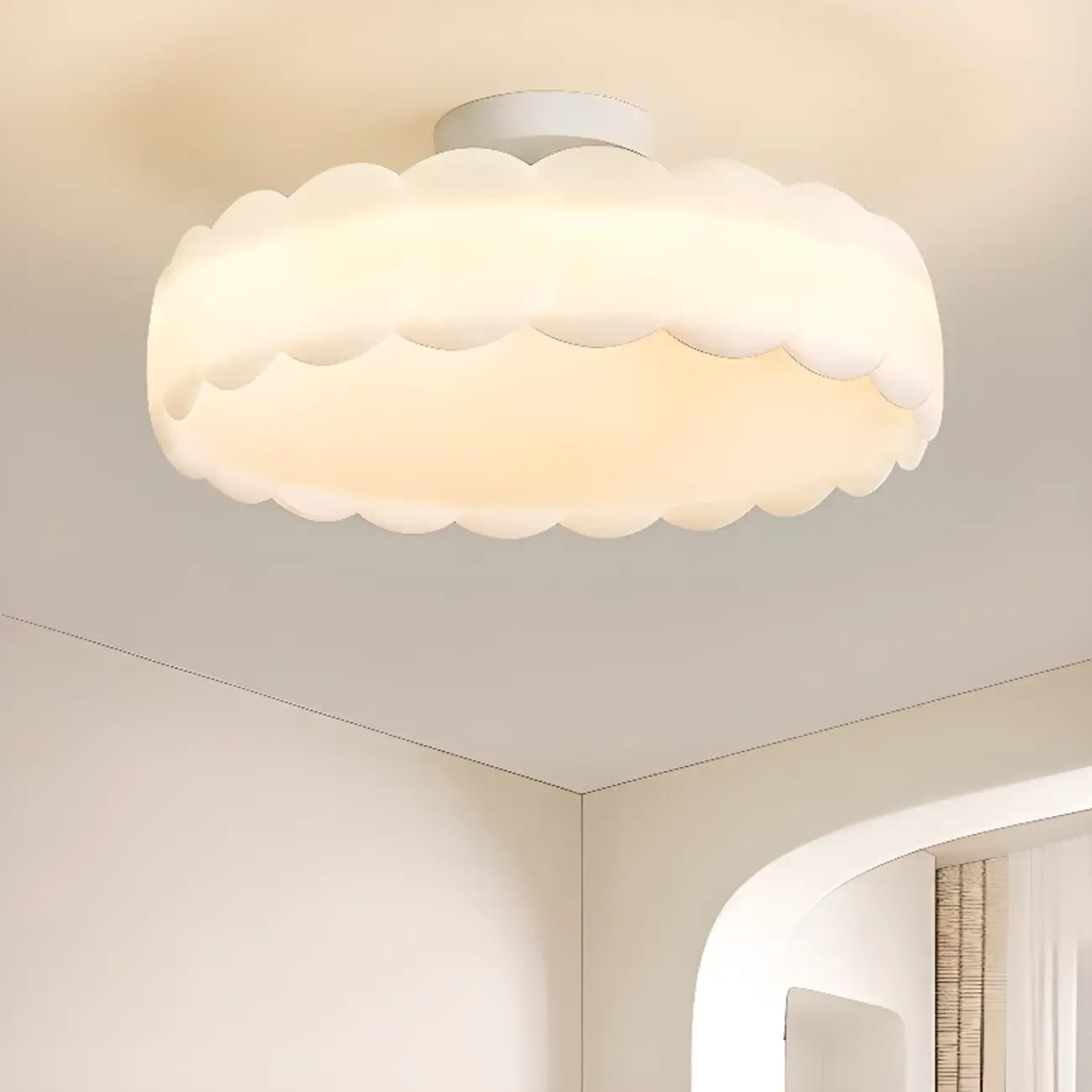 8 Elegant LED Semi Flush Ceiling Light in Natural Finish