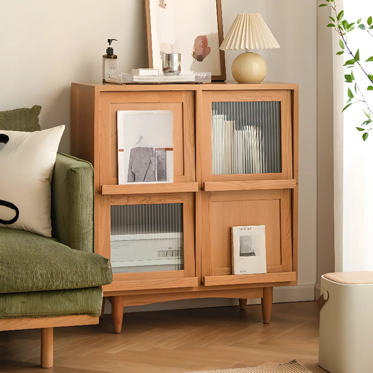 Standard Wooden Book Cabinet for Home, Natural Finish