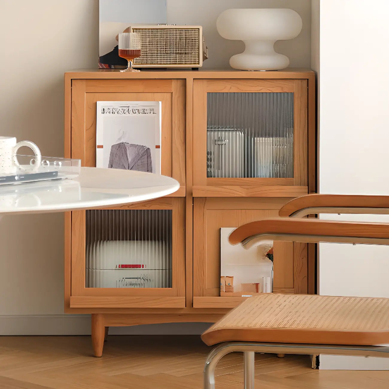 Standard Wooden Book Cabinet for Home, Natural Finish