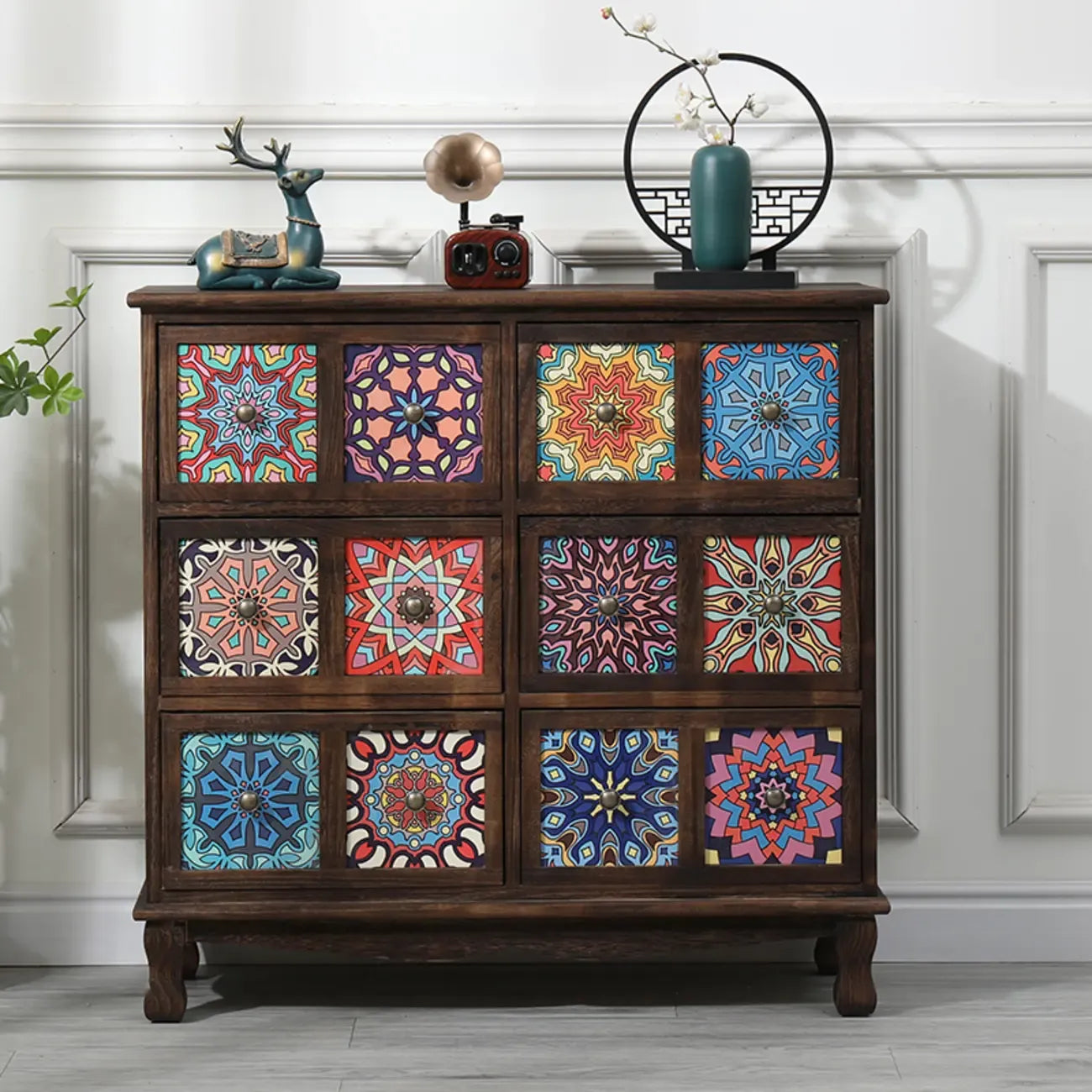 French Country Brown Wood Storage Cabinet with Drawers