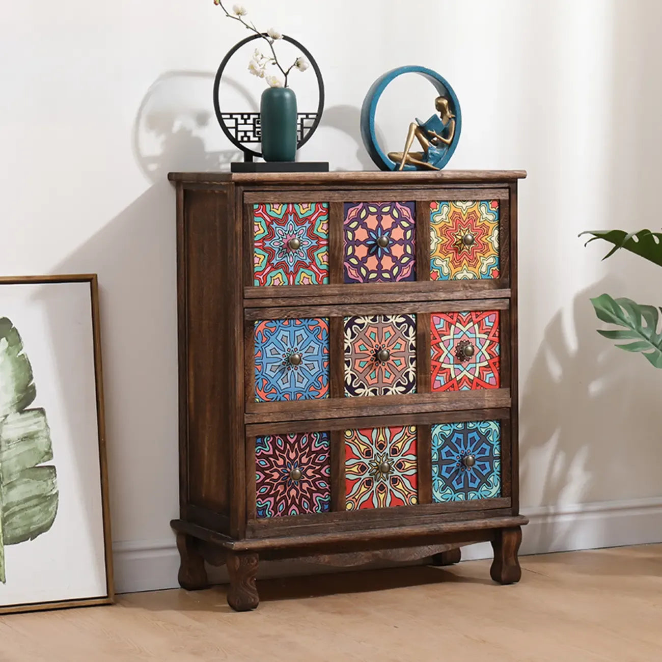 French Country Brown Wood Storage Cabinet with Drawers