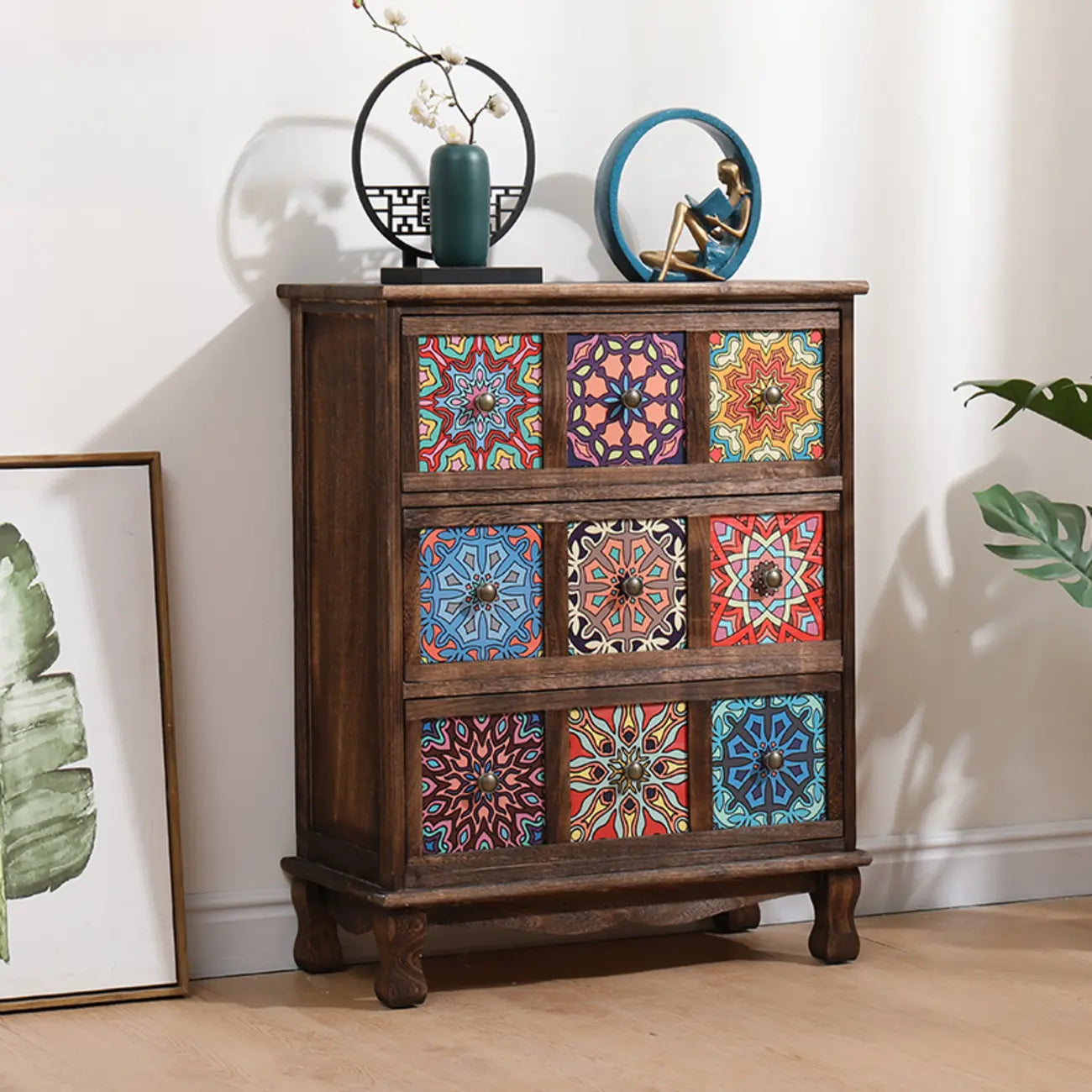 French Country Brown Wood Storage Cabinet with Drawers