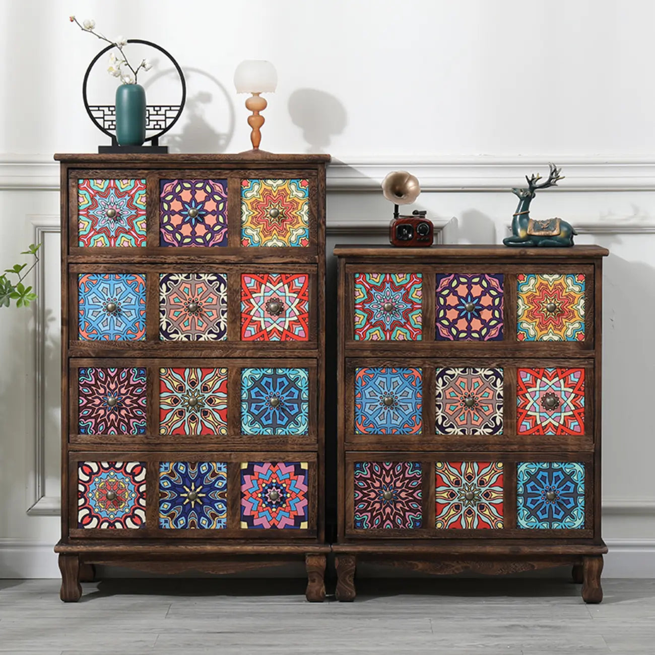 French Country Brown Wood Storage Cabinet with Drawers