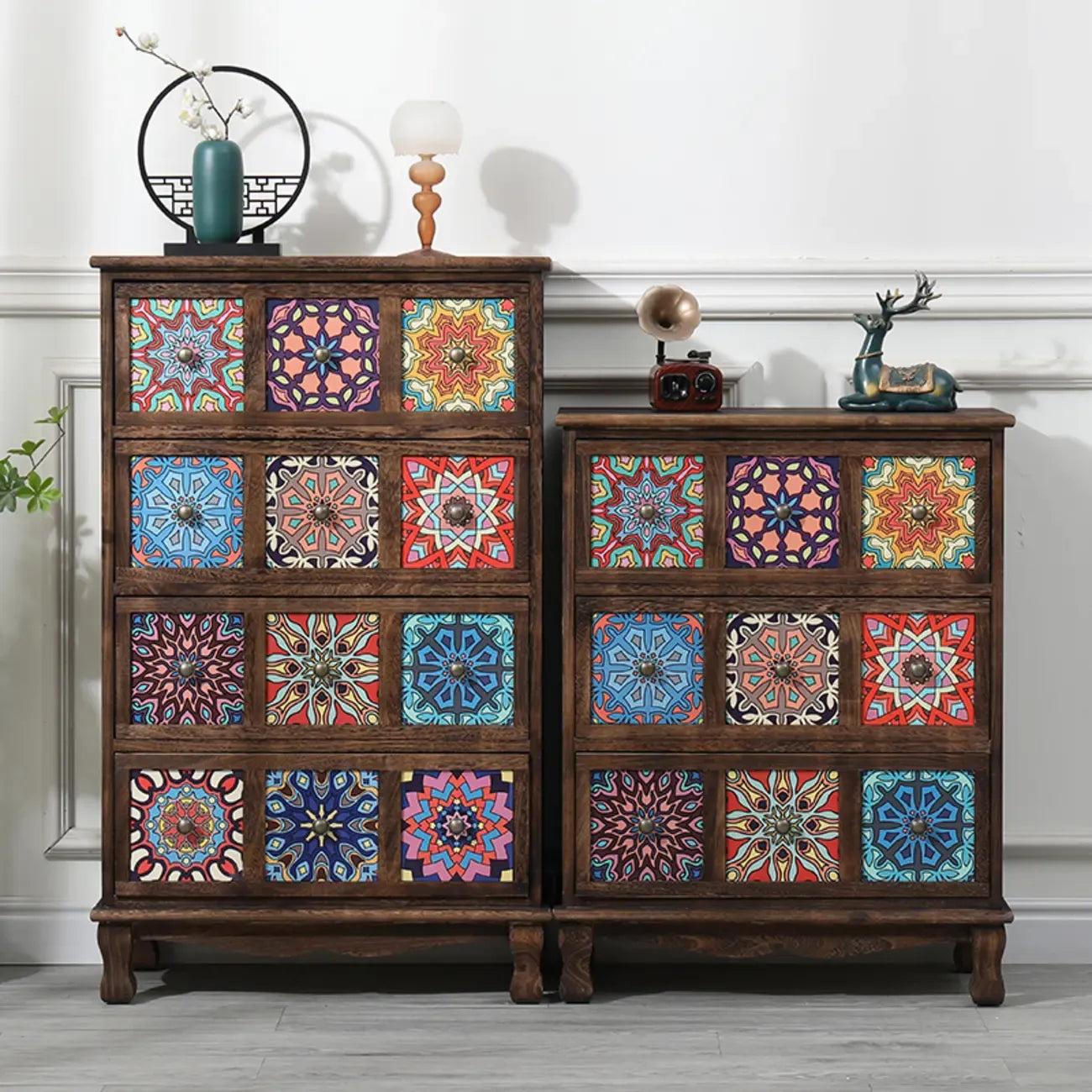 French Country Brown Wood Storage Cabinet with Drawers