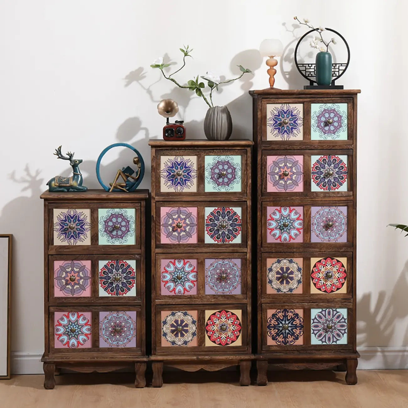 French Country Brown Wood Storage Cabinet with Drawers