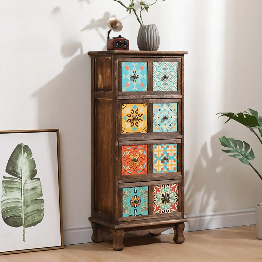 French Country Brown Wood Storage Cabinet with Drawers