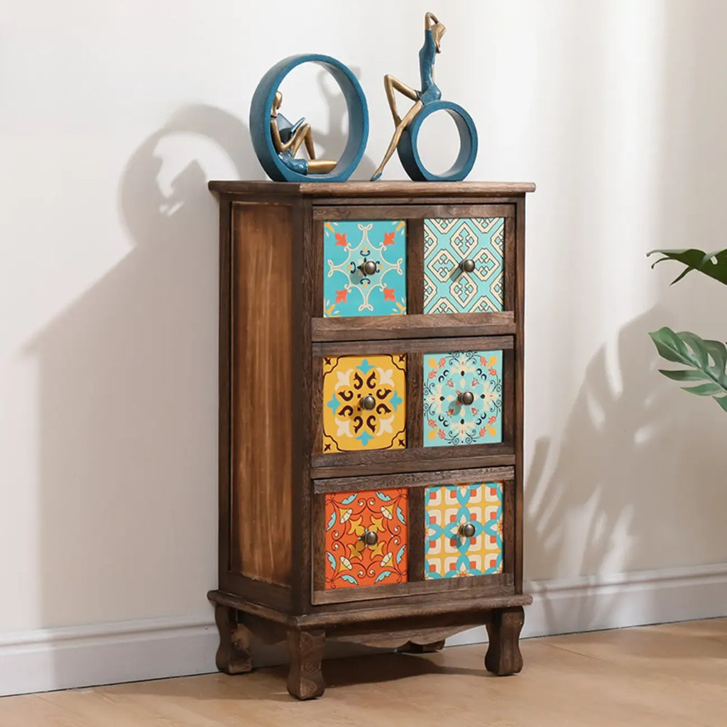 French Country Brown Wood Storage Cabinet with Drawers