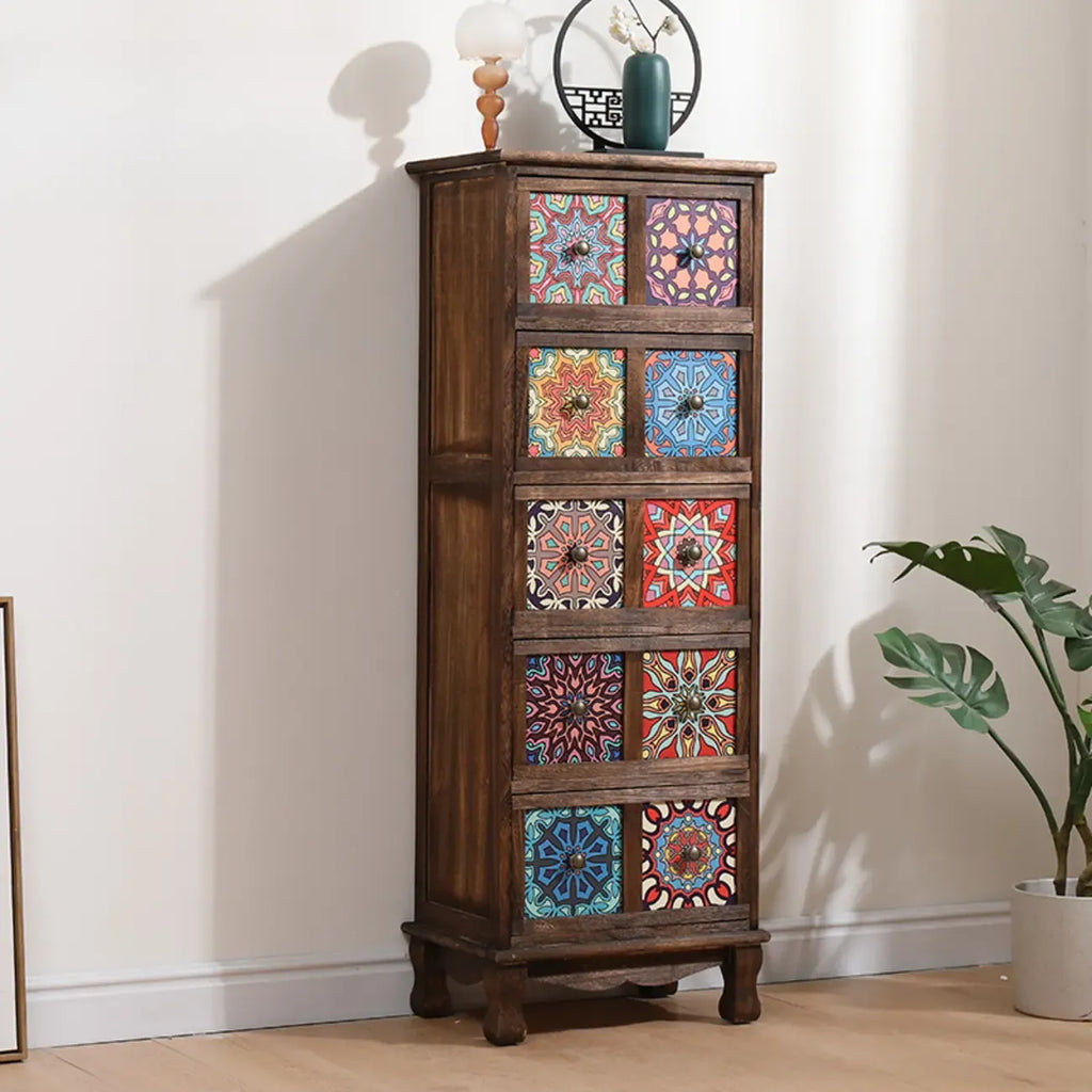 French Country Brown Wood Storage Cabinet with Drawers