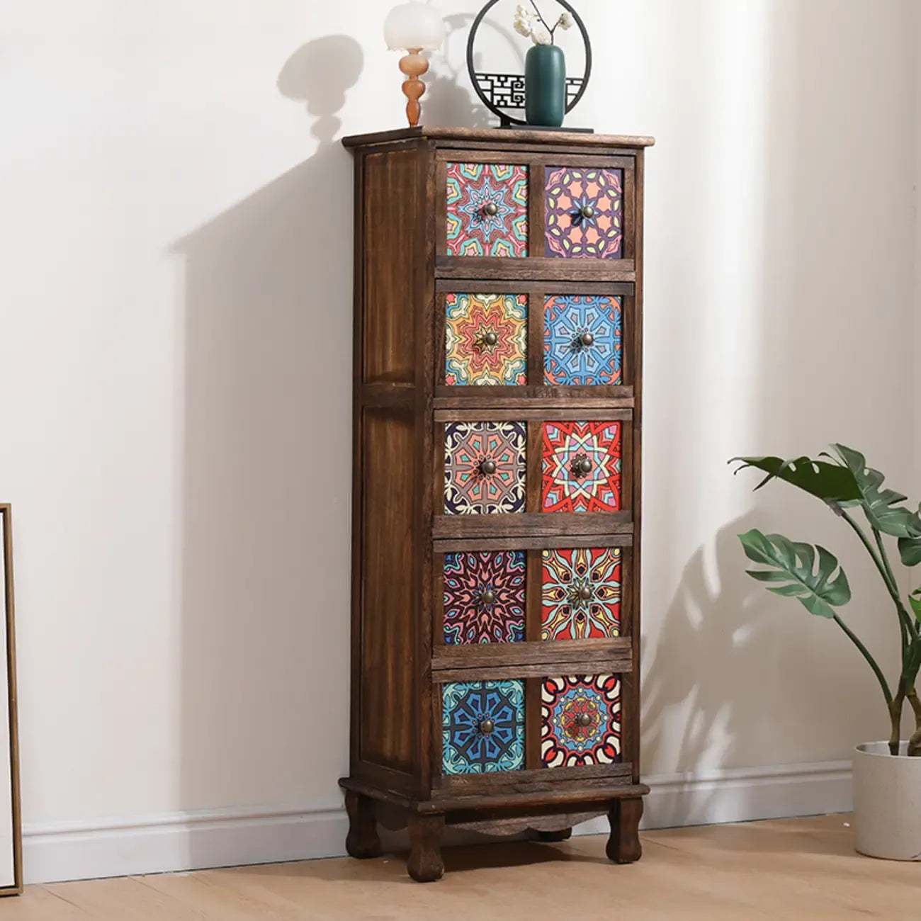 French Country Brown Wood Storage Cabinet with Drawers