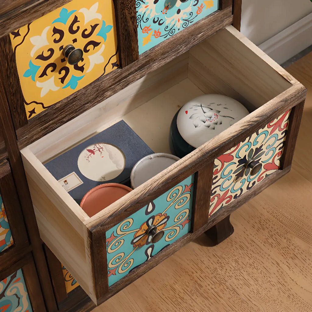 French Country Brown Wood Storage Cabinet with Drawers