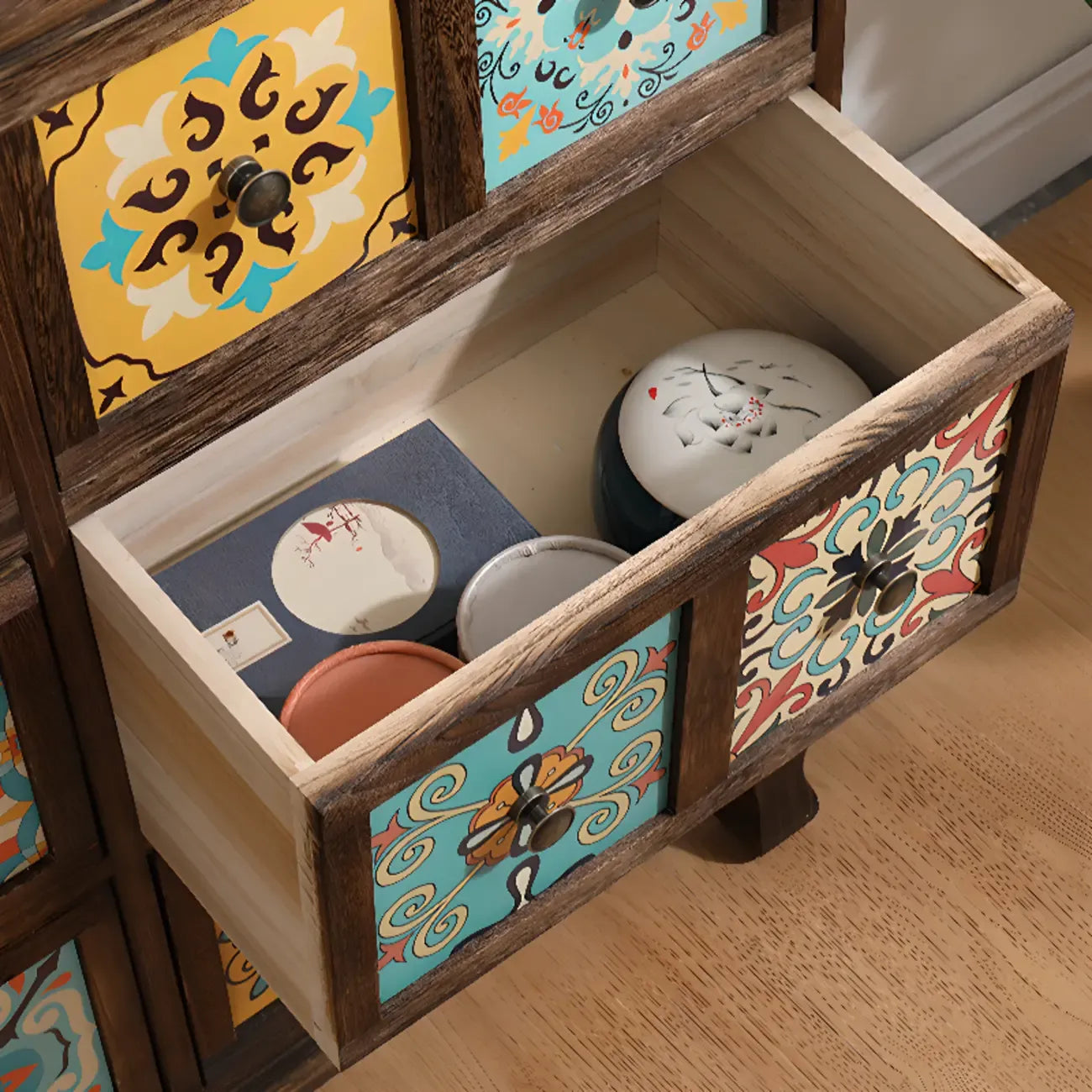 French Country Brown Wood Storage Cabinet with Drawers