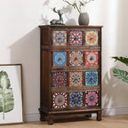 French Country Brown Wood Storage Cabinet with Drawers