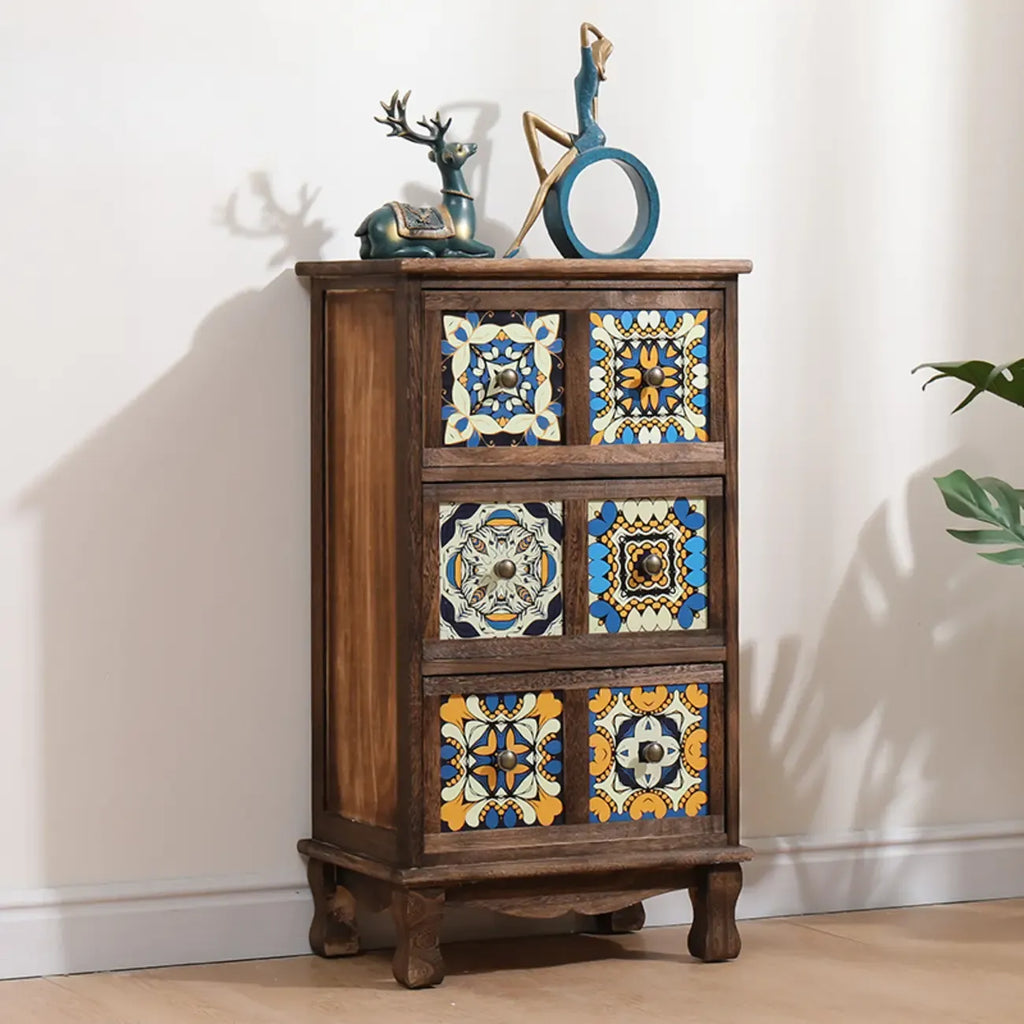 French Country Brown Wood Storage Cabinet with Drawers