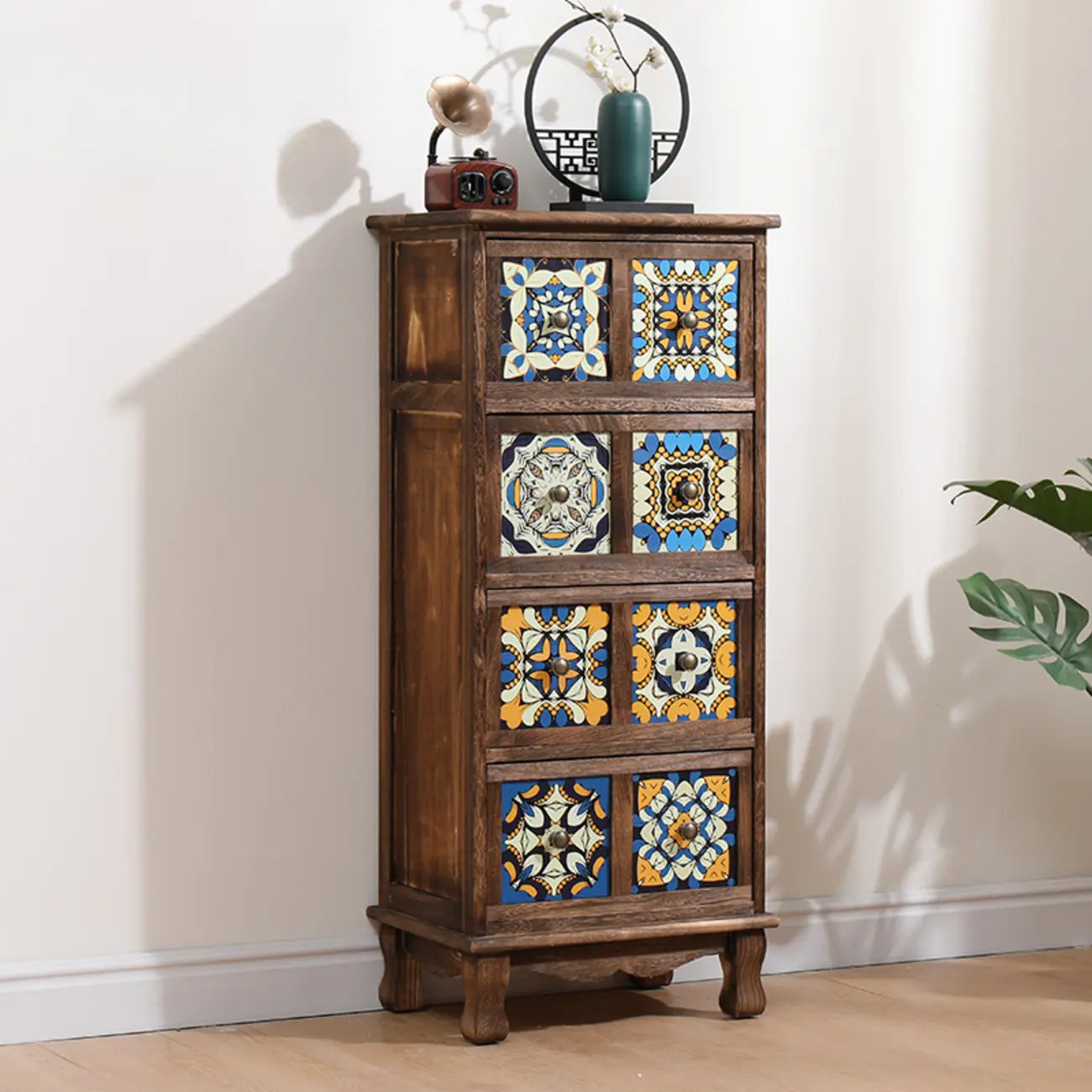 French Country Brown Wood Storage Cabinet with Drawers