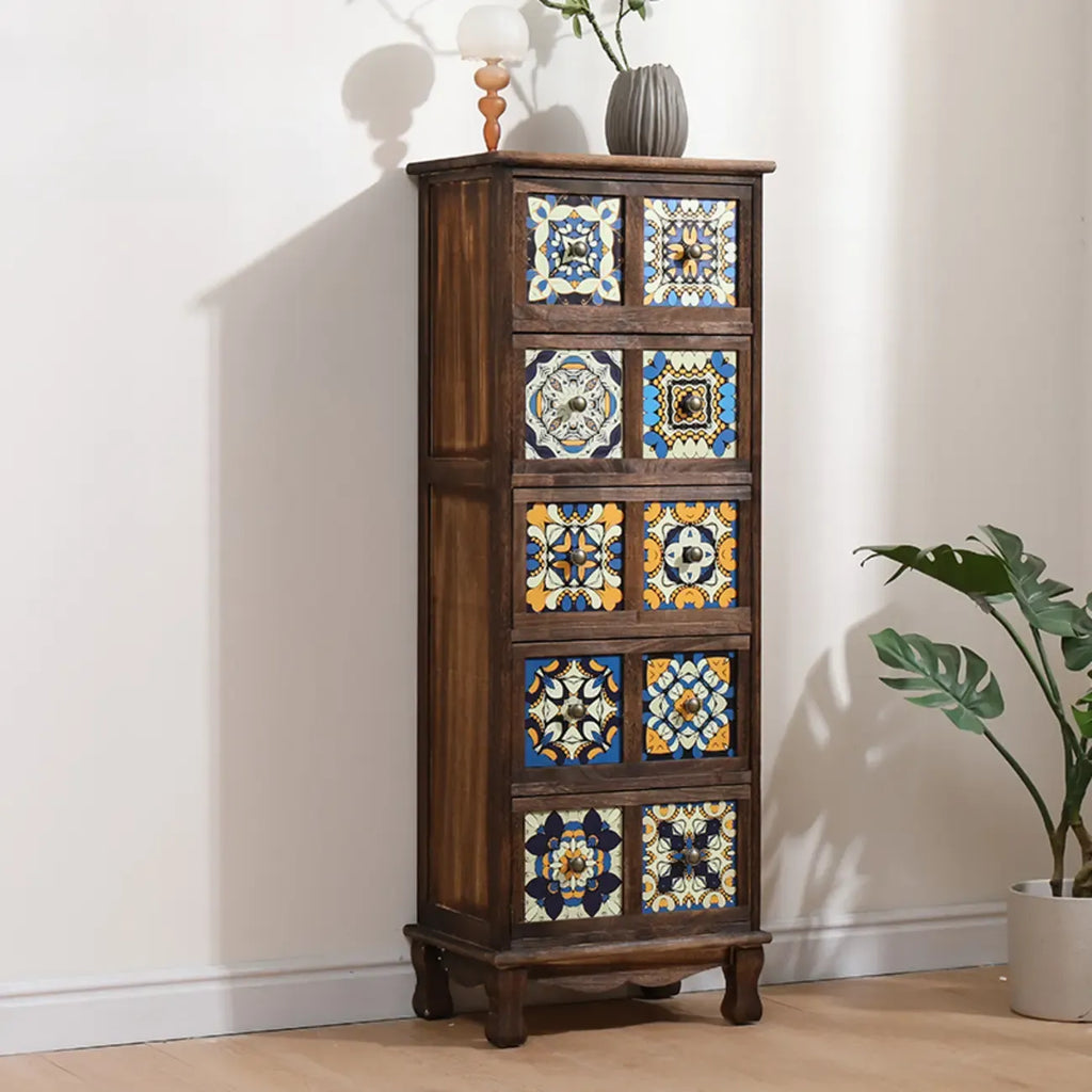 French Country Brown Wood Storage Cabinet with Drawers