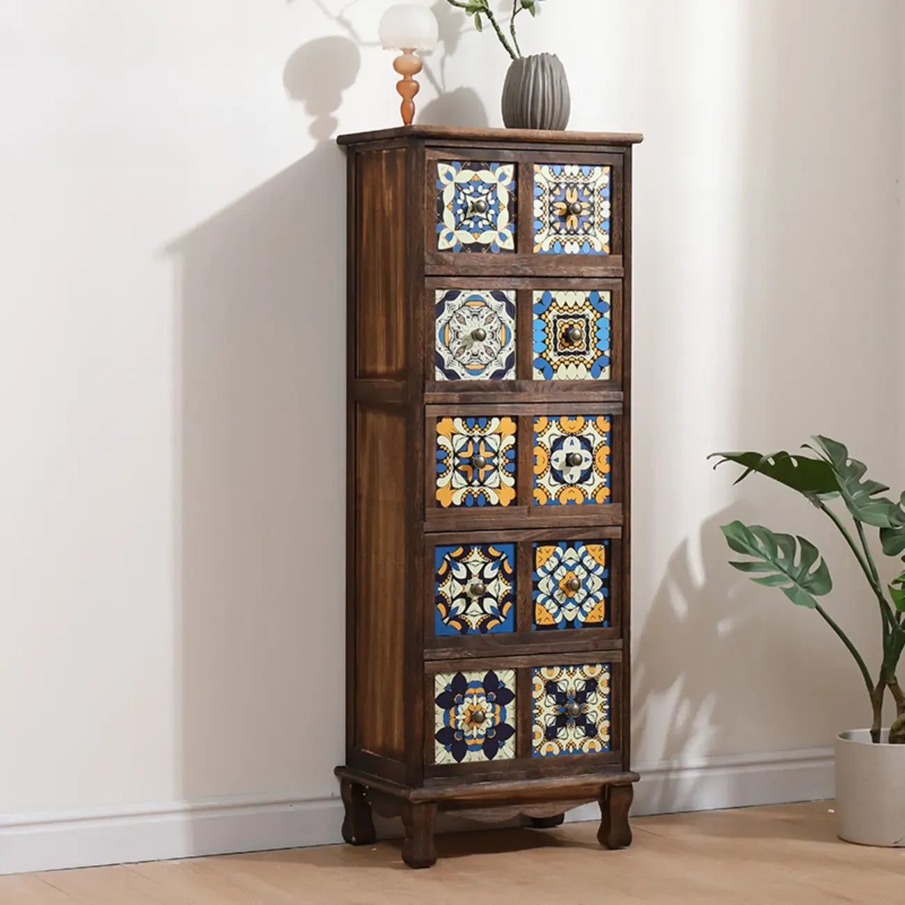 French Country Brown Wood Storage Cabinet with Drawers