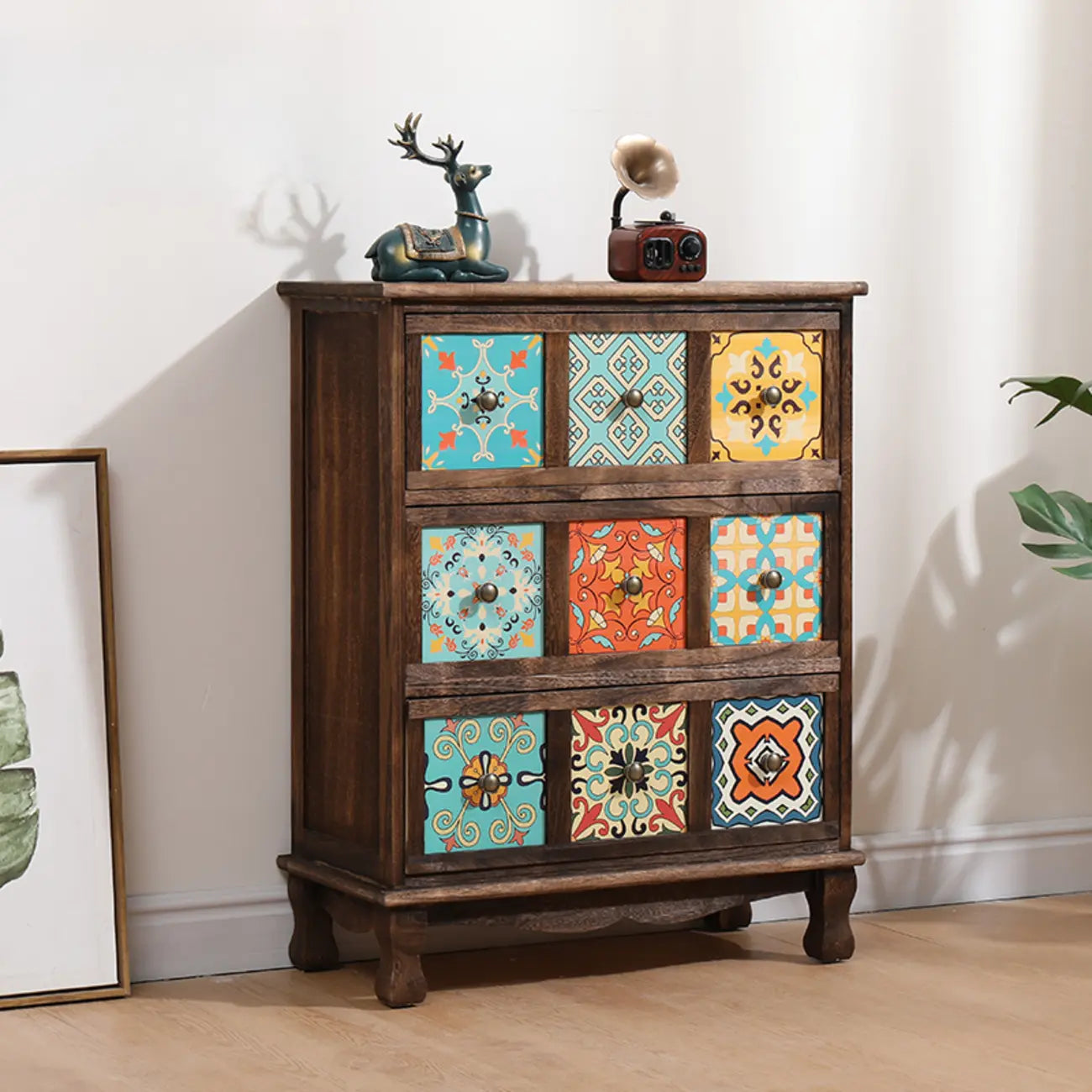 French Country Brown Wood Storage Cabinet with Drawers