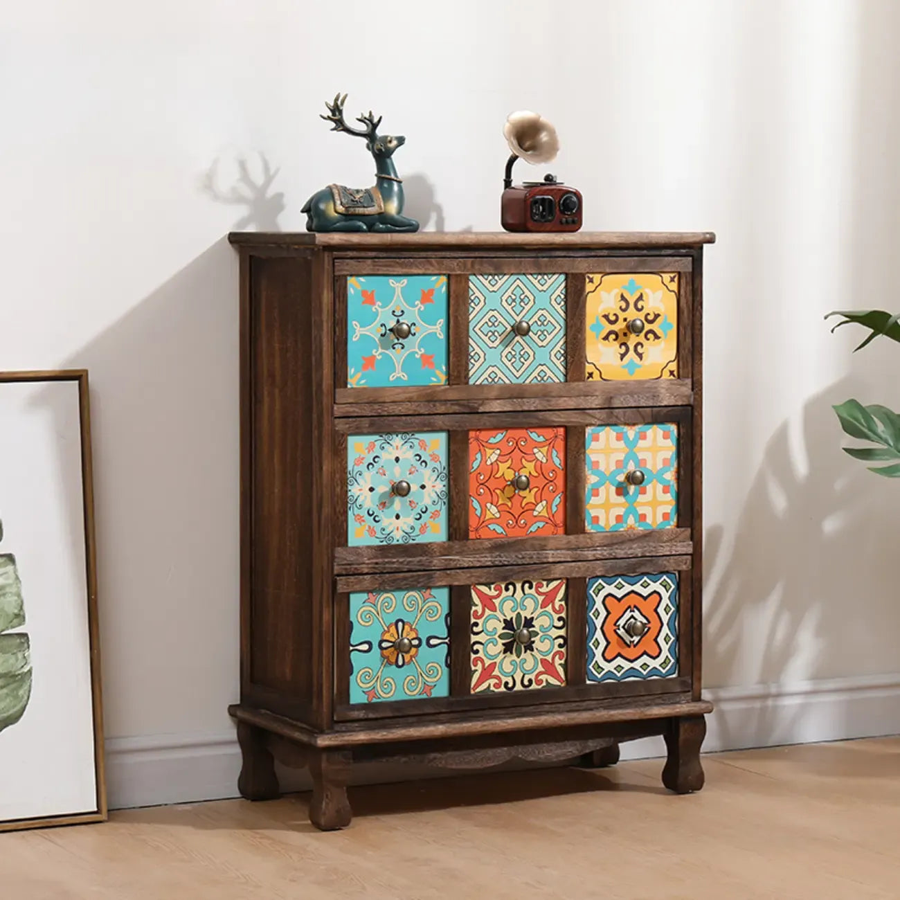 French Country Brown Wood Storage Cabinet with Drawers