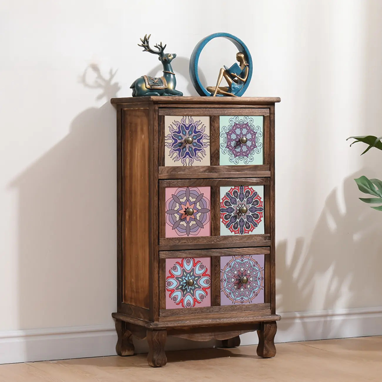 French Country Brown Wood Storage Cabinet with Drawers