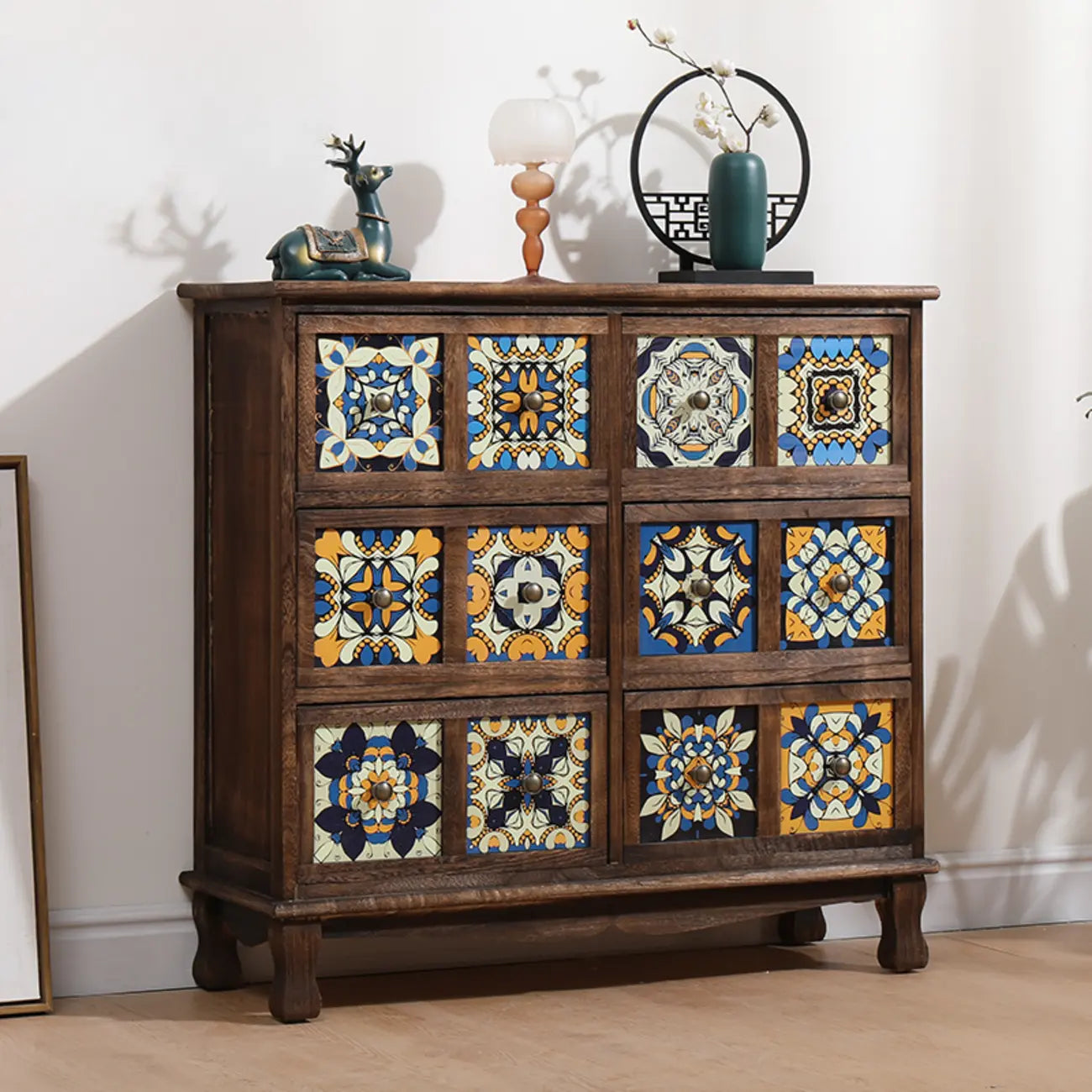French Country Brown Wood Storage Cabinet with Drawers