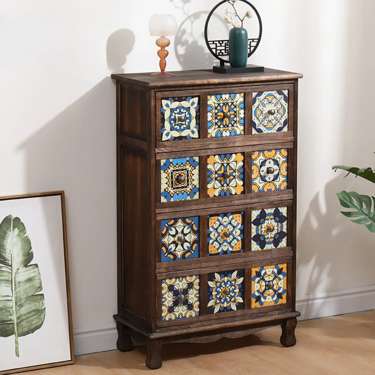 French Country Brown Wood Storage Cabinet with Drawers