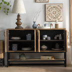 Rustic Natural Finish Cabinet with Exterior Shelf & Barn Door