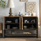Rustic Natural Finish Cabinet with Exterior Shelf & Barn Door