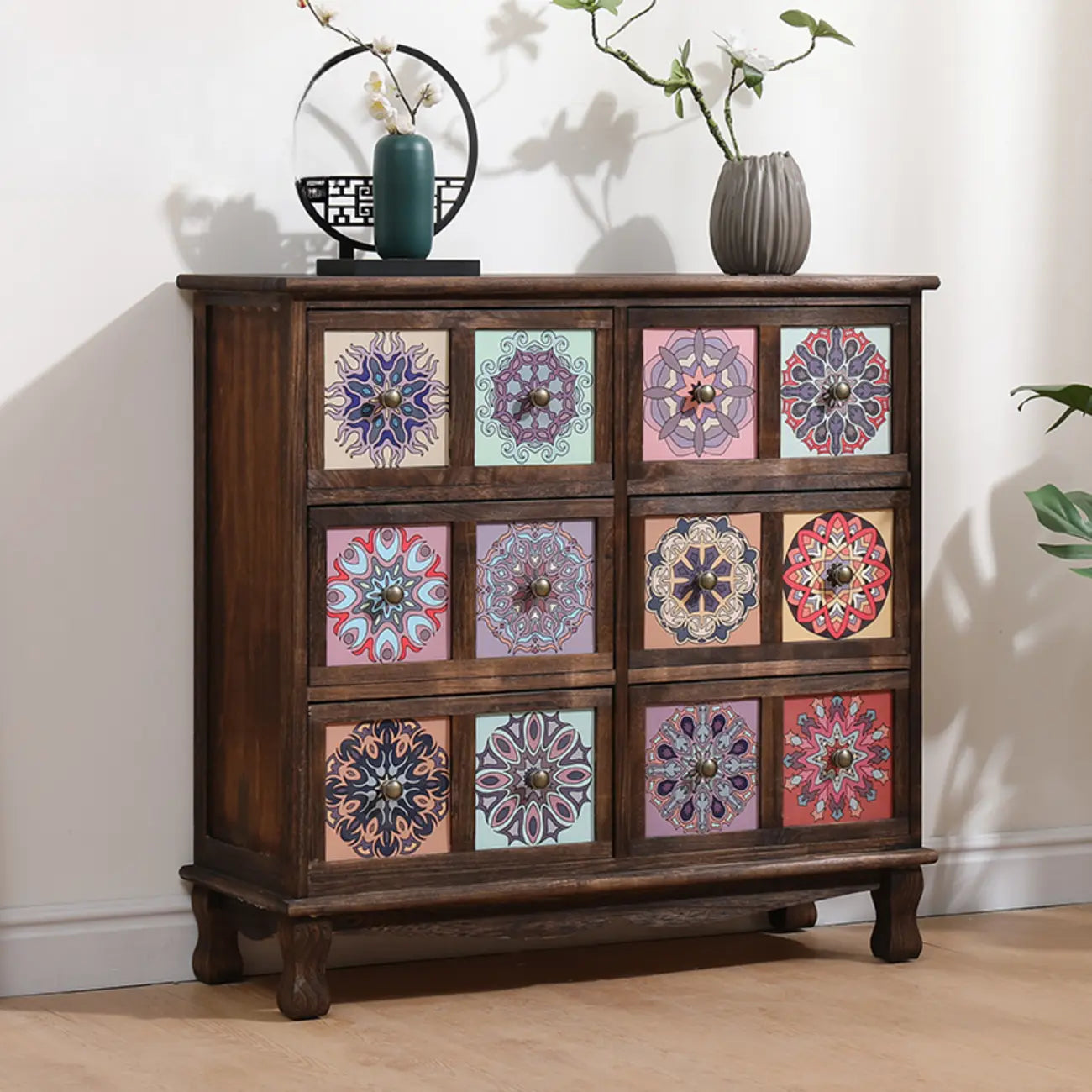 French Country Brown Wood Storage Cabinet with Drawers