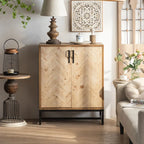 Rustic Natural Finish Cabinet with Exterior Shelf & Barn Door