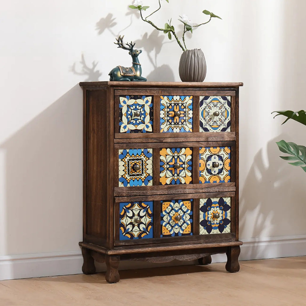 French Country Brown Wood Storage Cabinet with Drawers