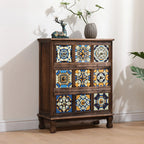 French Country Brown Wood Storage Cabinet with Drawers