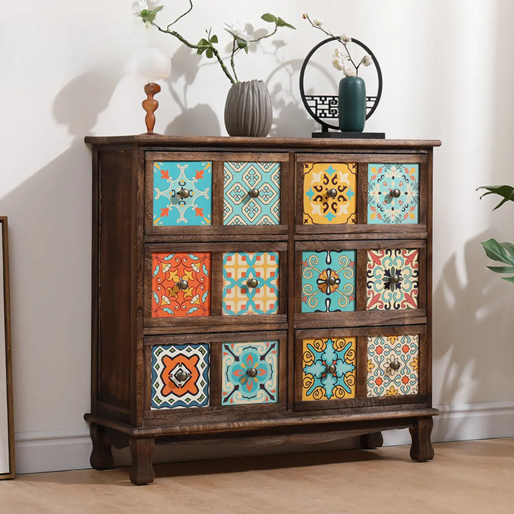 French Country Brown Wood Storage Cabinet with Drawers
