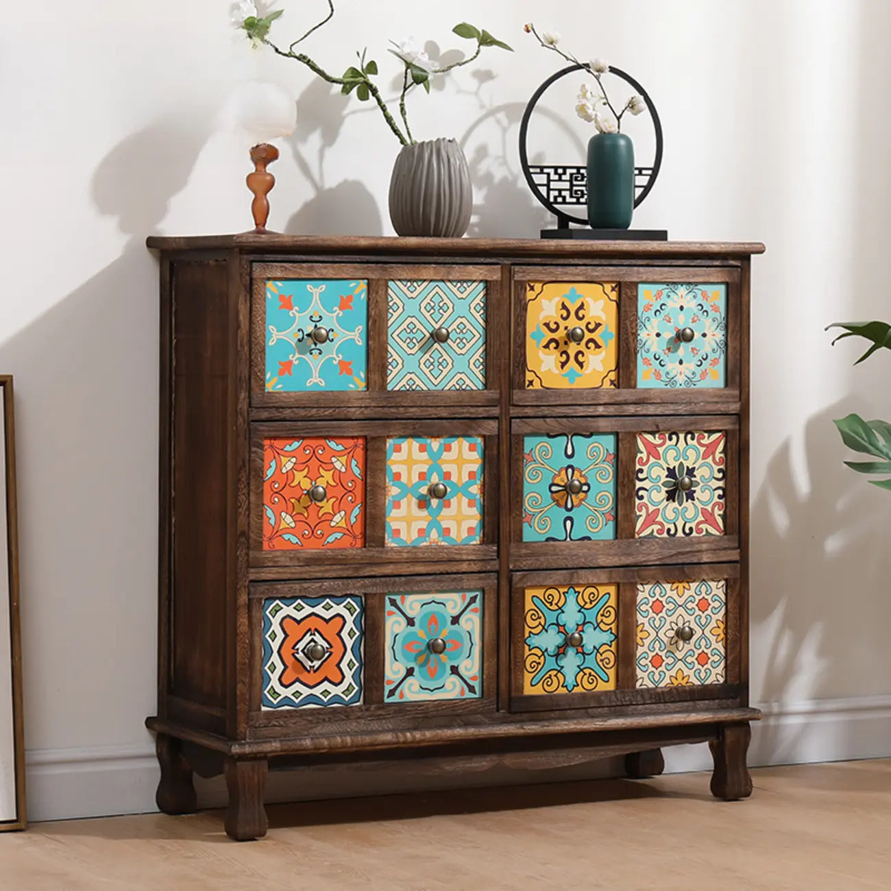 French Country Brown Wood Storage Cabinet with Drawers