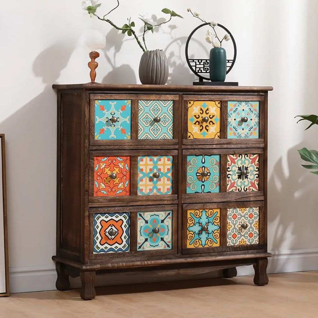 French Country Brown Wood Storage Cabinet with Drawers