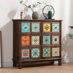 French Country Brown Wood Storage Cabinet with Drawers