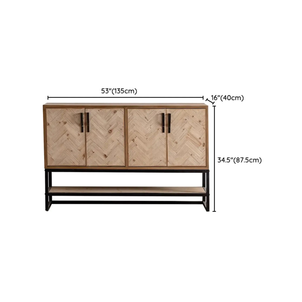 Rustic Natural Finish Cabinet with Exterior Shelf & Barn Door