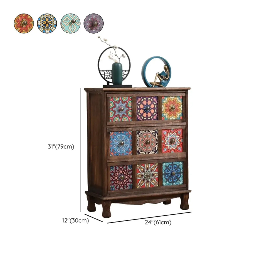 French Country Brown Wood Storage Cabinet with Drawers