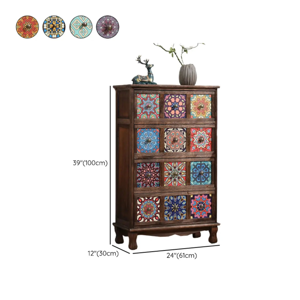 French Country Brown Wood Storage Cabinet with Drawers