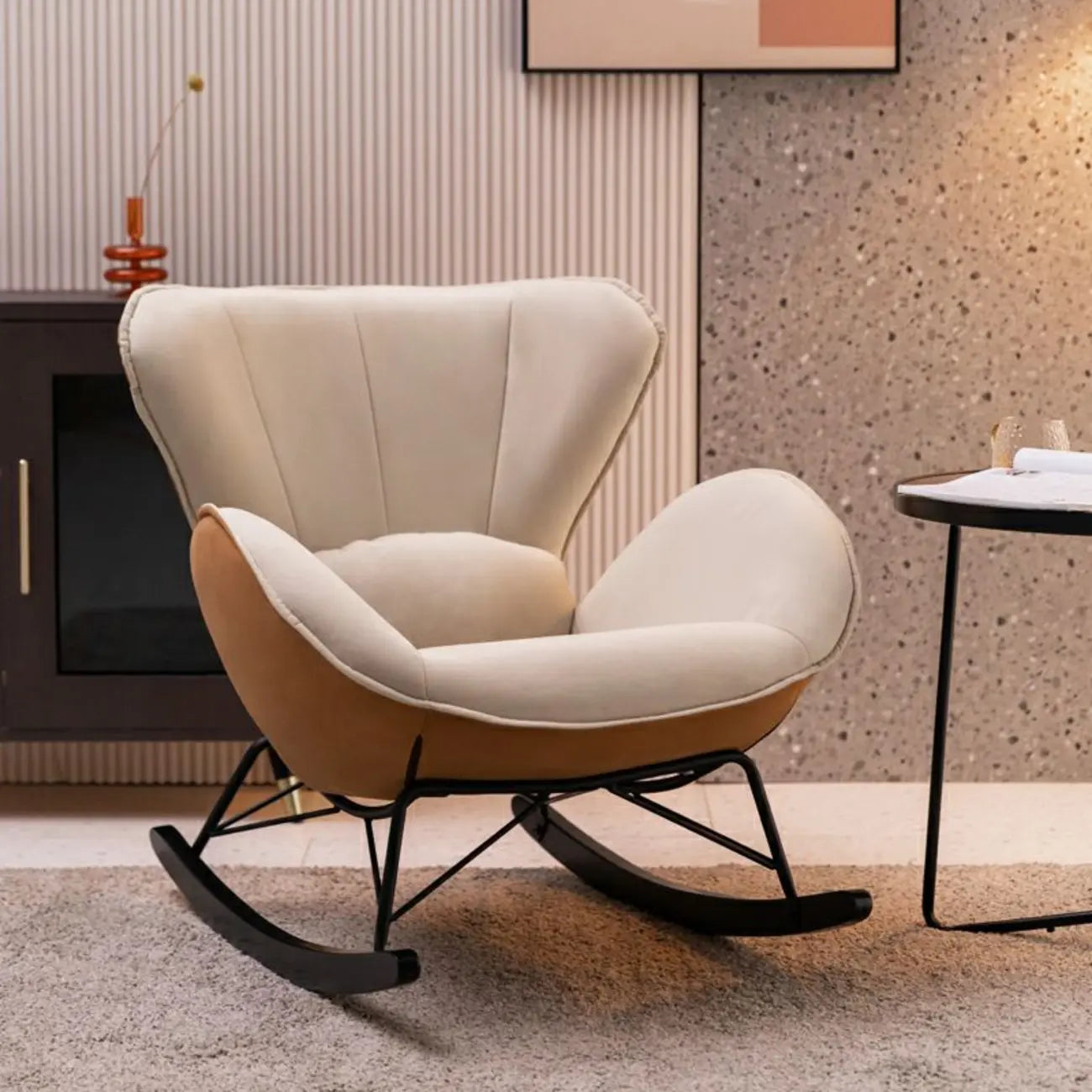 Living Room Upholstered Rocking Chair with Cushion