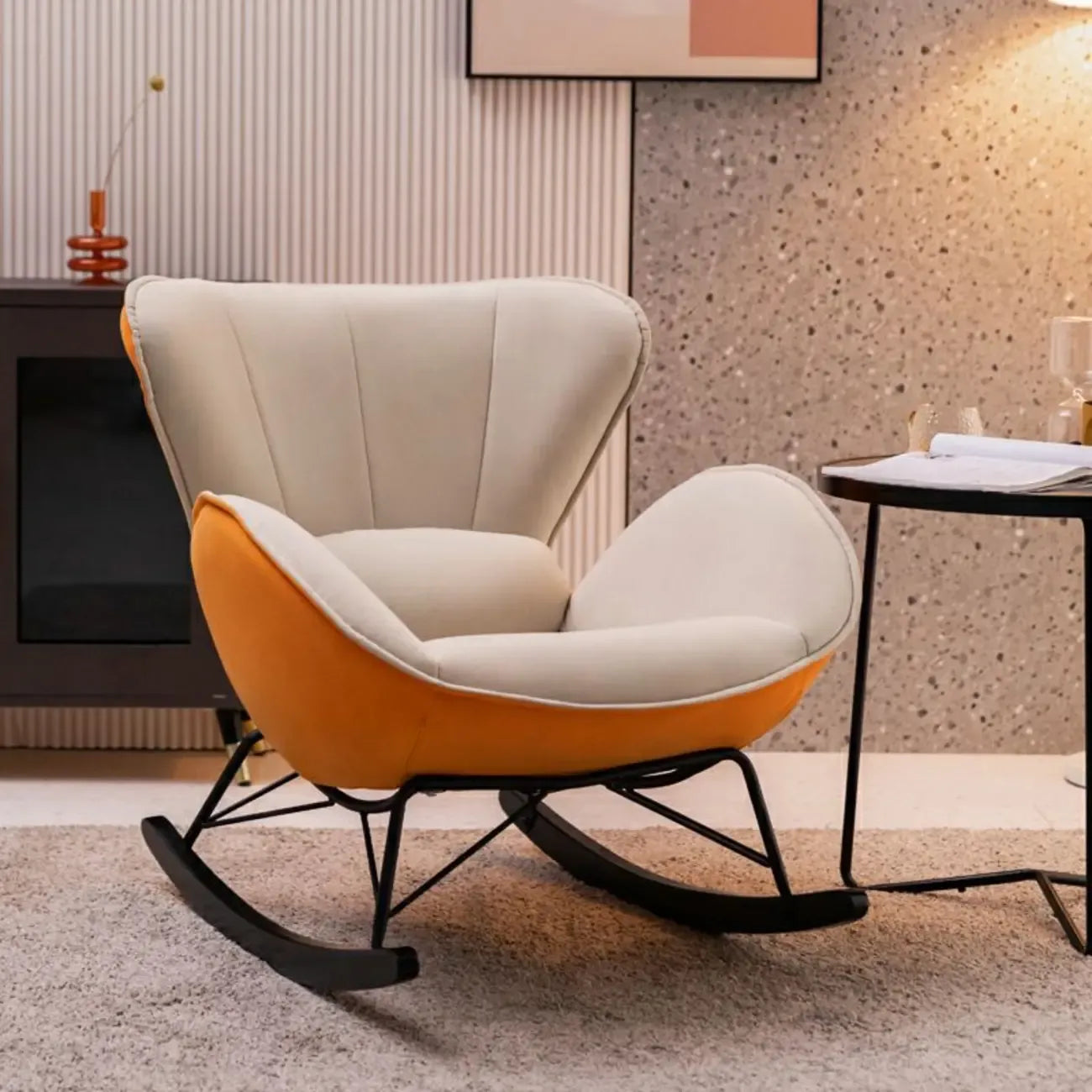 Living Room Upholstered Rocking Chair with Cushion