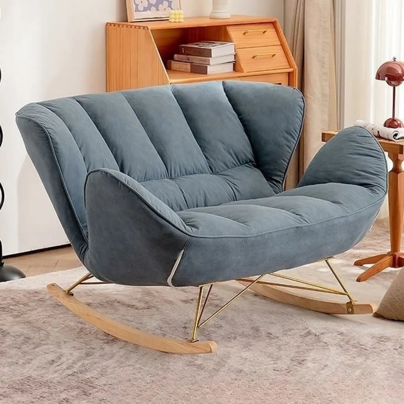 Living Room Upholstered Rocking Chair with Cushion