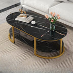 White Wood Oval Shelves Storage Sled Coffee Table