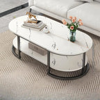 White Wood Oval Shelves Storage Sled Coffee Table