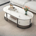 White Wood Oval Shelves Storage Sled Coffee Table