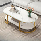 White Wood Oval Shelves Storage Sled Coffee Table