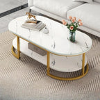 White Wood Oval Shelves Storage Sled Coffee Table