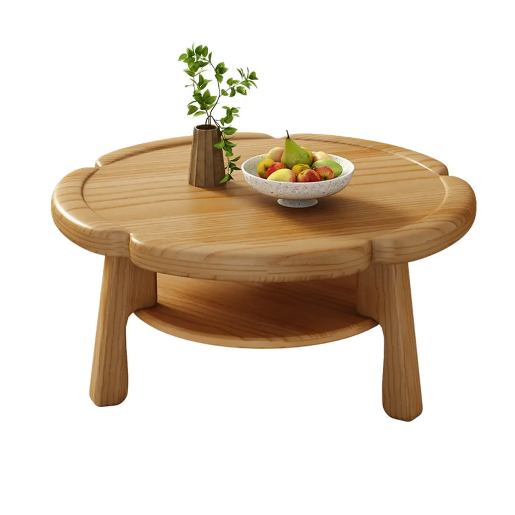 Irregular Cute Wooden Coffee Table with Storage for Living Room