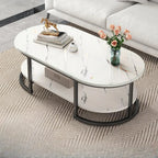 White Wood Oval Shelves Storage Sled Coffee Table